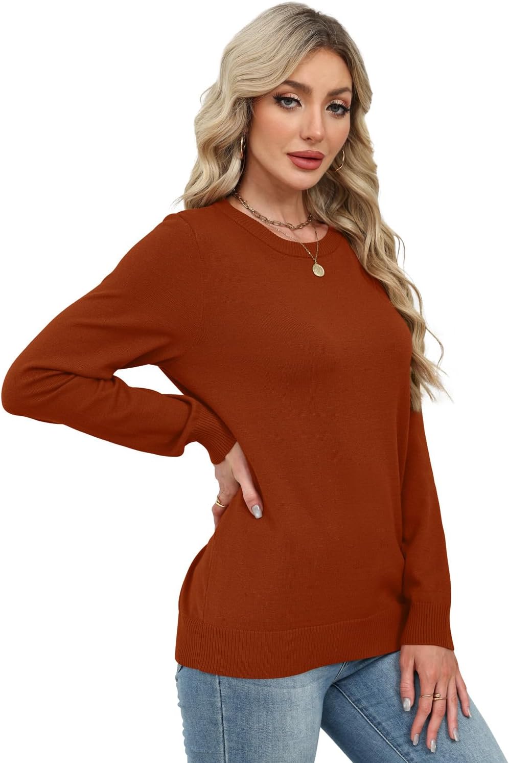 WIHOLL Sweaters for Women Lightweight Pullover Tops Long Sleeve Shirts Crewneck Fashion Clothing Fall Outfits 2026 size XL